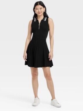 a new day Black Sleeveless Polo Skater Dress with Contrast Collar